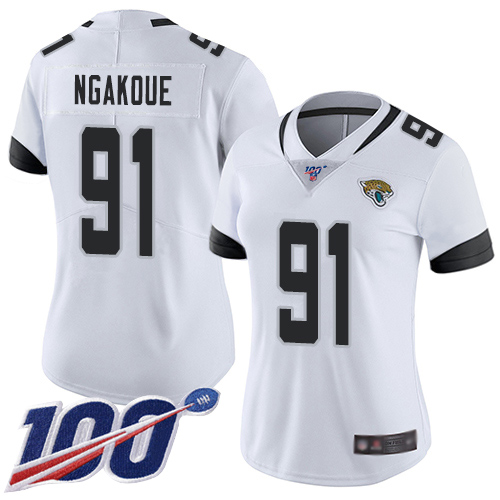 Nike Jacksonville Jaguars 91 Yannick Ngakoue White Women Stitched NFL 100th Season Vapor Limited Jersey